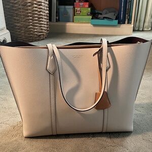 Tory Burch Elegant Cream Tote with Tan Accents